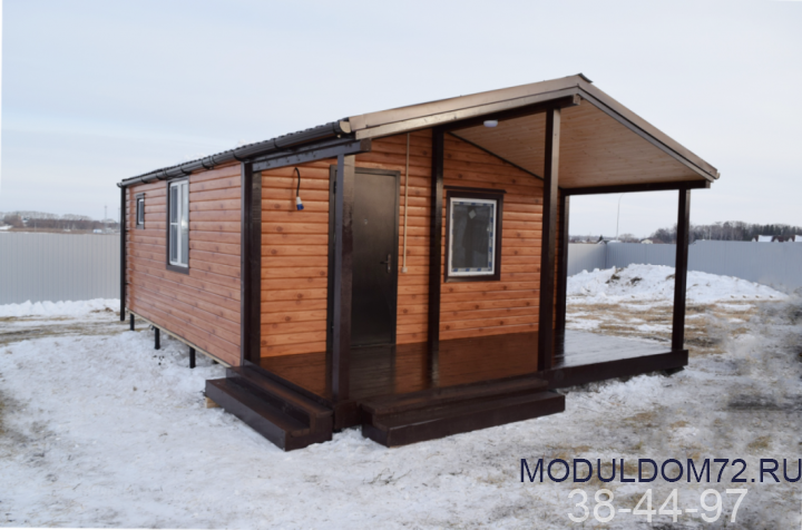 Модульный домик с террасой МД-005 8х5м купить недорого в Тюмени. Цены, фотографии, размеры, комплектации, каталог, изготовление